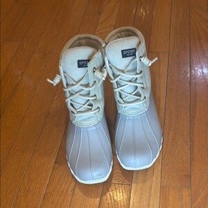 Sperry Beige and Gray Duck Boots